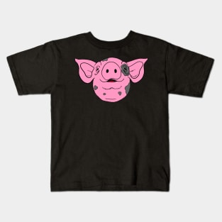 Pink Pig head with smiling face and grey spots Kids T-Shirt